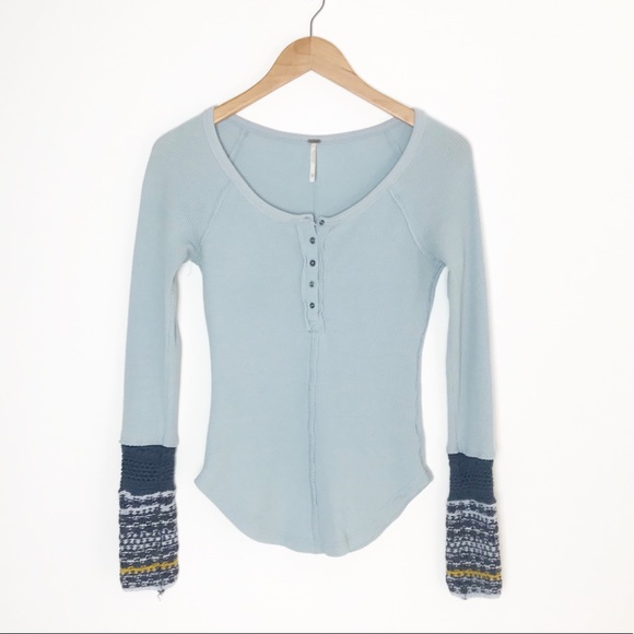 FREE PEOPLE Ski Lodge Crochet Cuff Thermal Top - Picture 2 of 8